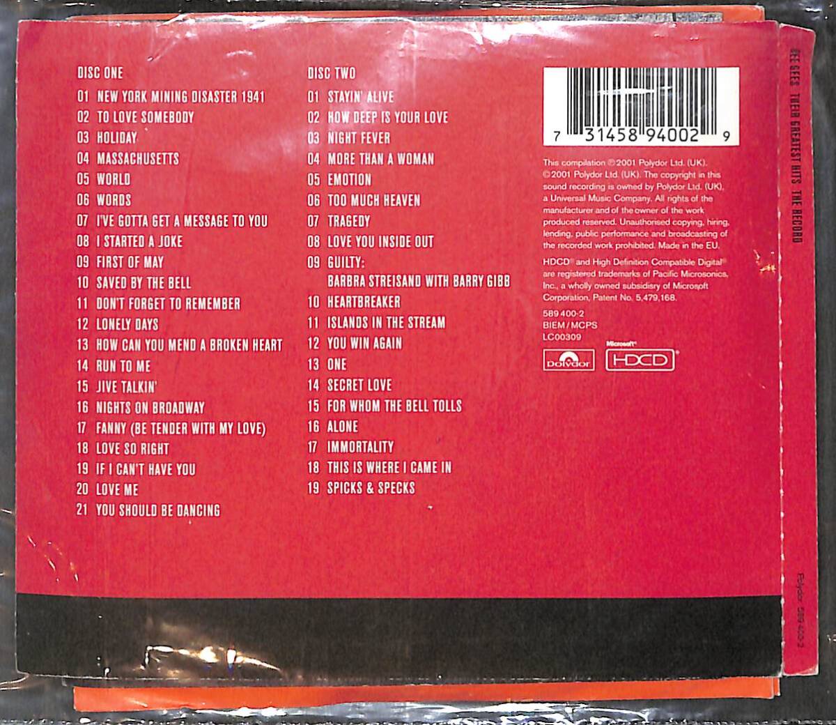 Bee Gees - Their Greatest Hits The Record CD (İkinci El) CD5839 - 2
