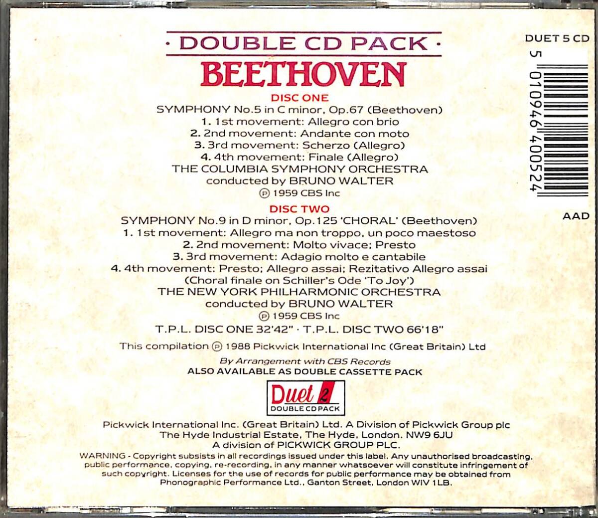 Beethoven - Symphony No. 5 and 9 CD (İkinci El) CD5544 - 2