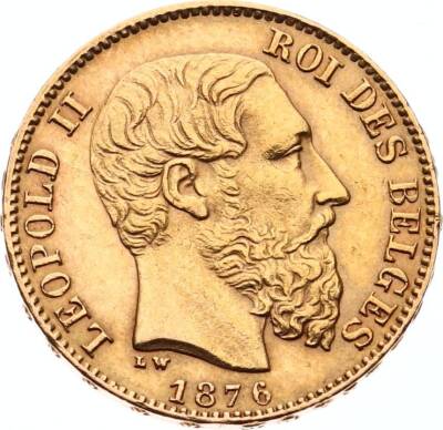 Belçika 20 Frank 1876 Altın *Leopold II* ÇİL #670 - 1