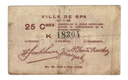 Belçika 25 Centimes 1915 Ville De Spa Temiz+ YKP8246 - 3