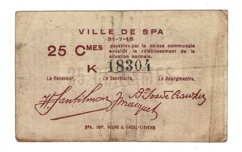 Belçika 25 Centimes 1915 Ville De Spa Temiz+ YKP8246 - 3