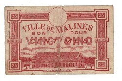 Belçika 25 Centimes 1917 *Stad Mechellen* Temiz+ YKP8247 - 2