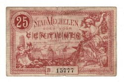 Belçika 25 Centimes 1917 *Stad Mechellen* Temiz+ YKP8247 - 3
