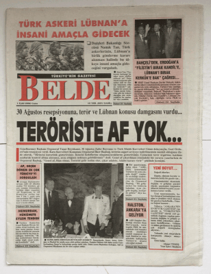 Belde Gazetesi 1 Eylül2006 - Türk Askeri Lübnana İnsani Amaçla Gidecek GZ7681 - 1