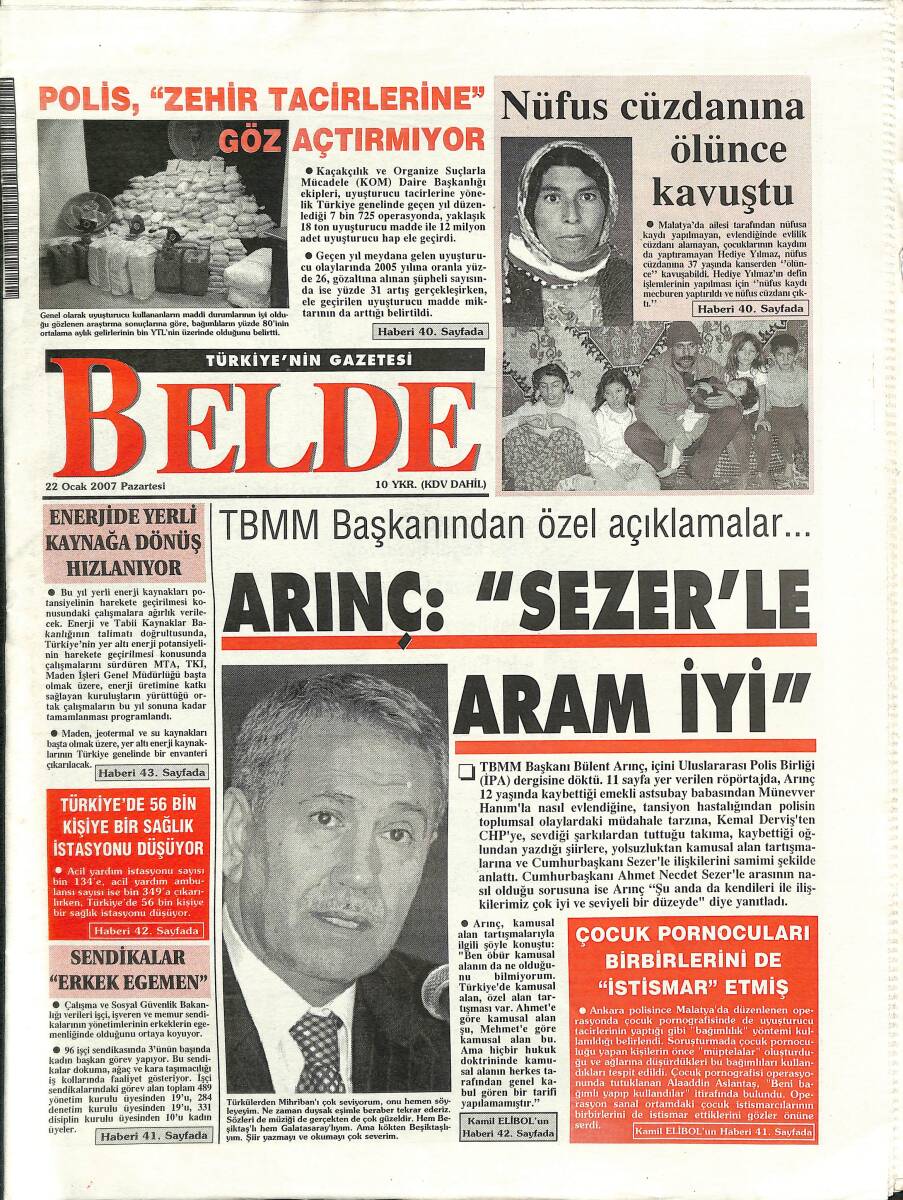 Belde Gazetesi 22 Ocak 2007 - Stallone'ye Erzurum'dan 3 Bin Mektup - Türkiye'nin FİFA'daki Düşüşü Sürüyor GZ3844 - 1