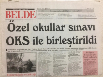 Belde Gazetesi 8 Ocak 2006 - Özel Okullar Sınavı Oks İle Birleştirildi GZ24797 - 1