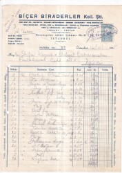 BİÇER BİRADERLER KOLL.ŞTİ.PİL,BATARYA,YALANCI MÜCEVHER,BERBER LEVAZIMATI,TRAŞ MAKİNASI ,DOLMA VE DÜKENMEZ KALEM,PİPO VE AĞIZLIK İSTANBUL.1955 FATURA - Gökçekoleksiyon