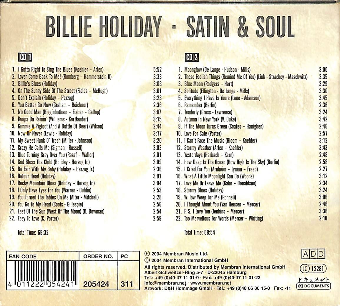 Billie Holiday - Satin & Soul CD (İkinci El) CD4552 - 3