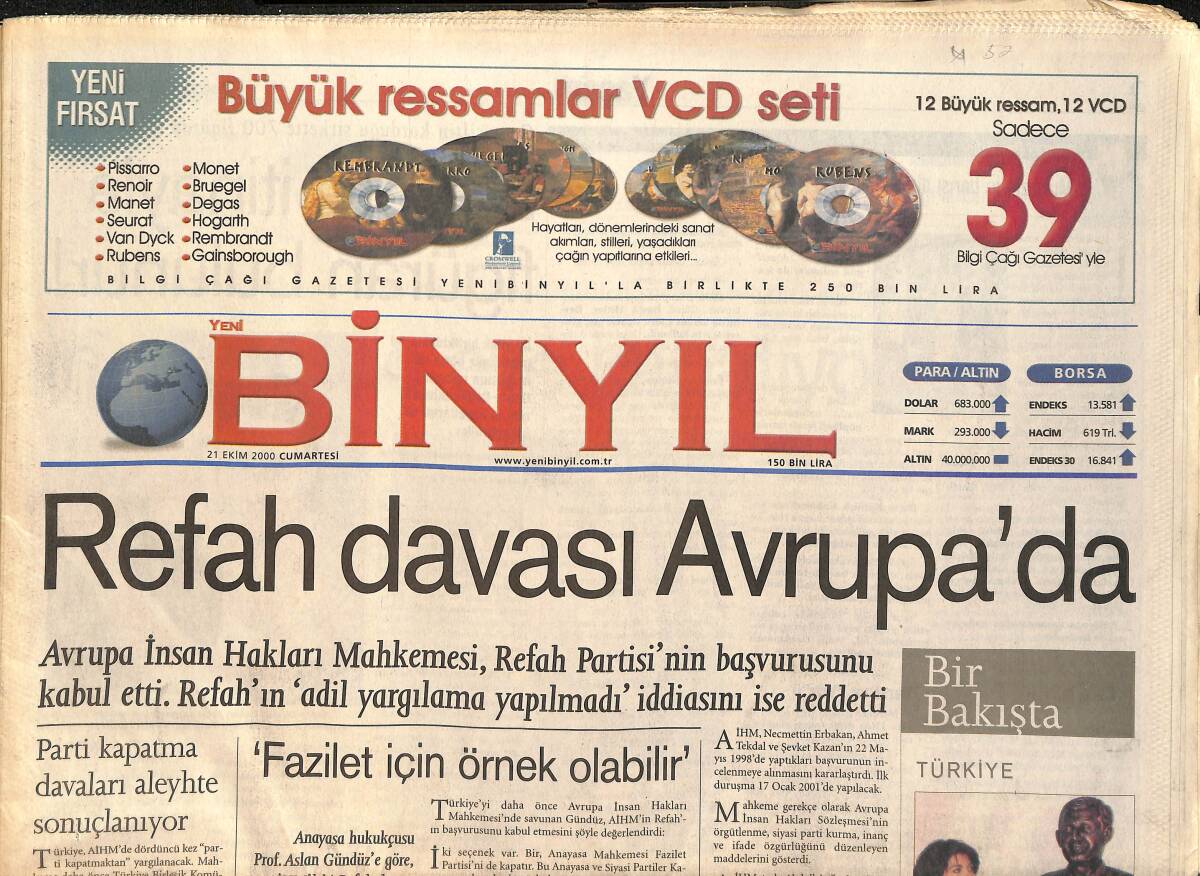 Binyıl Gazetesi 21 Ekim 2000 - Onaltıcı Hain Luis Figo - Ecevit'ten Clinton'a Teşekkürler GZ2057 - 1