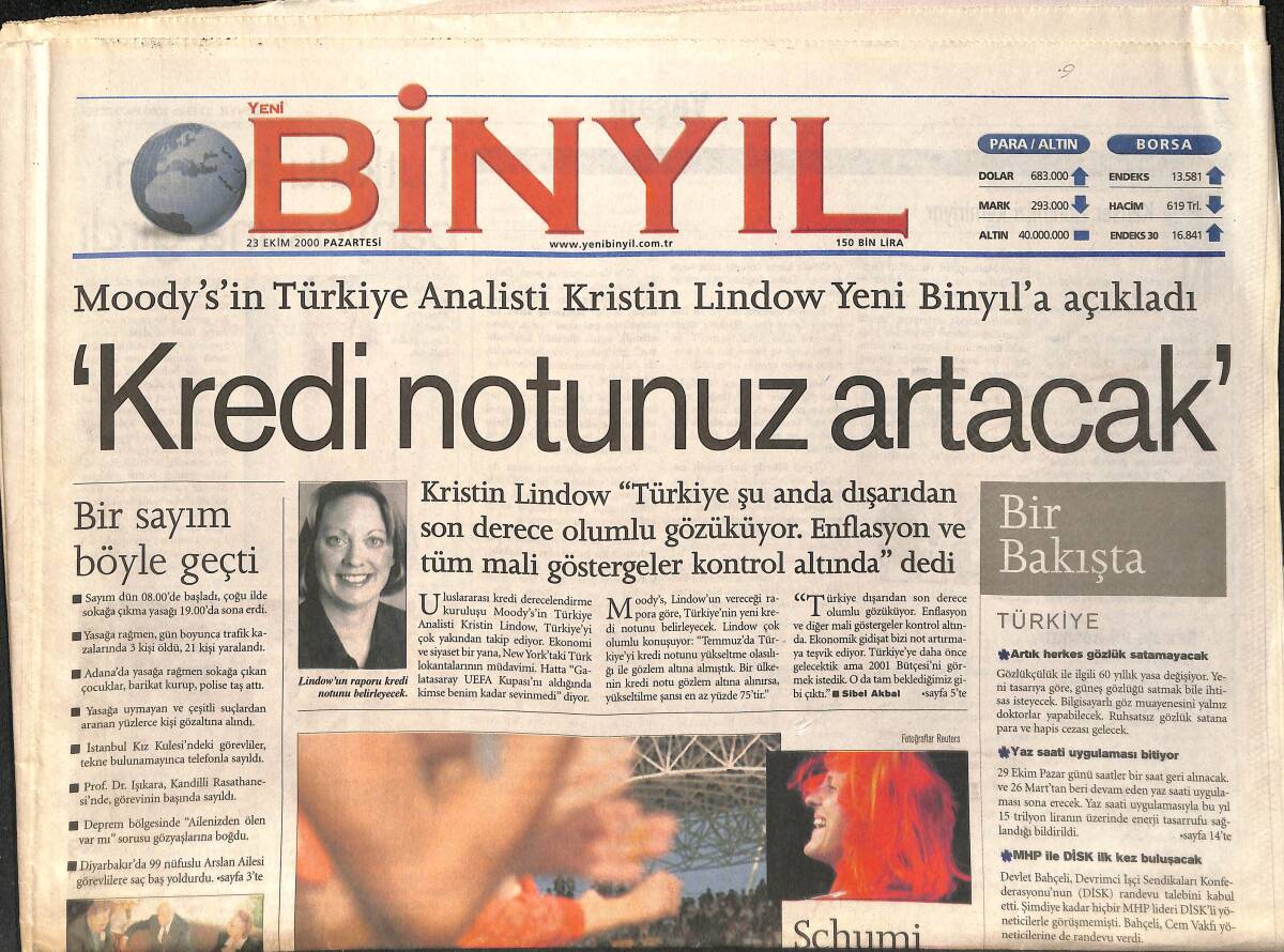 Binyıl Gazetesi 23 Ekim 2000 - Tofaş Fiat, Doblo İçin Salon Kapattı - Yılmaz Erdoğan: Artık Doğru Sorular Soruyorum GZ2069 - 1