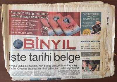 Binyıl Gazetesi 8 Kasım 2000 - AB Birliği Katlım Ortaklığı Belgesi Yayınlandı GZ6734 - 1