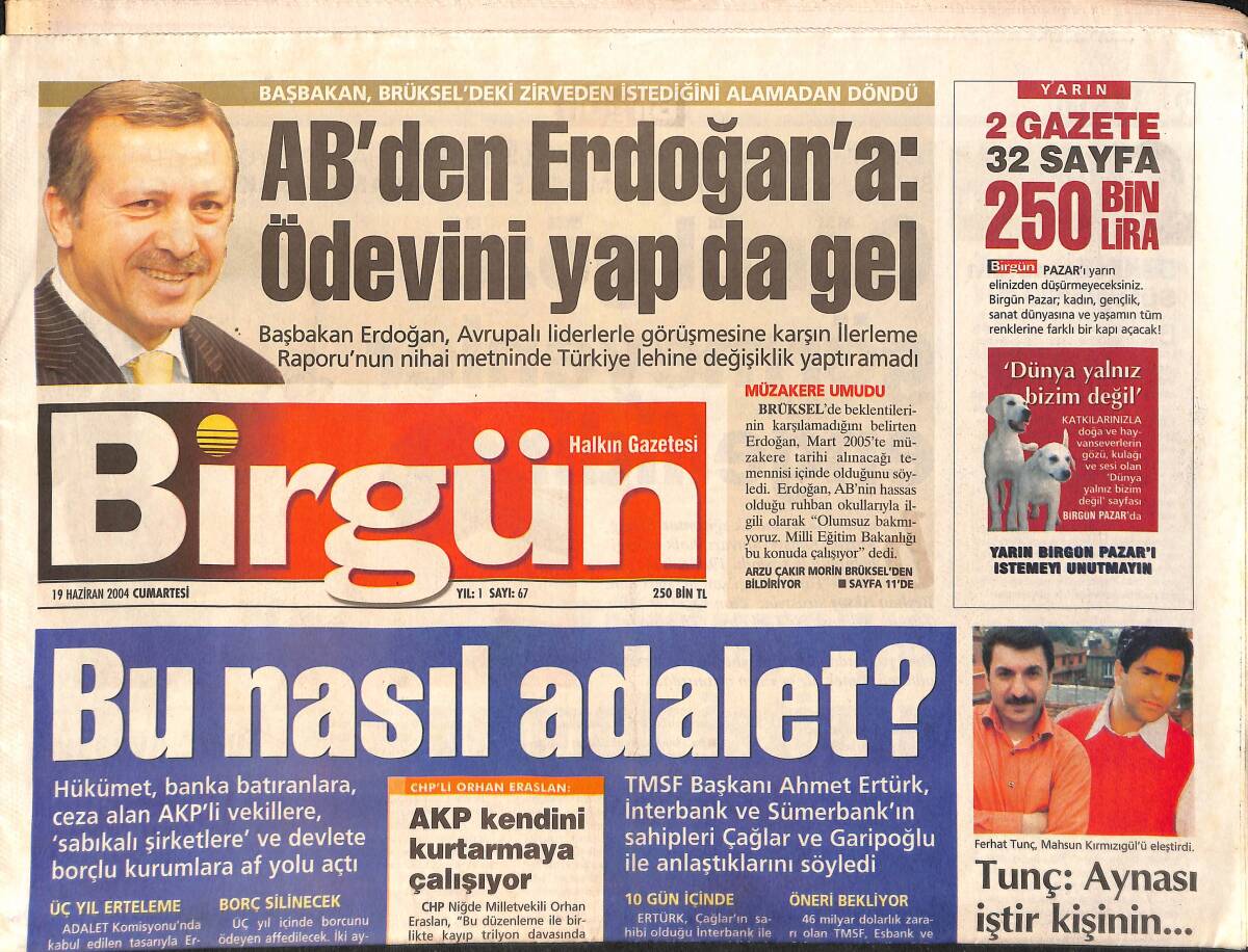 Birgün Gazetesi 19 Haziran 2004 - Müslüm Baba Rock Söyleyecek - Ferhat Tunç, Mahsun Kırmızıgül'ü Eleştirdi GZ2947 - 1