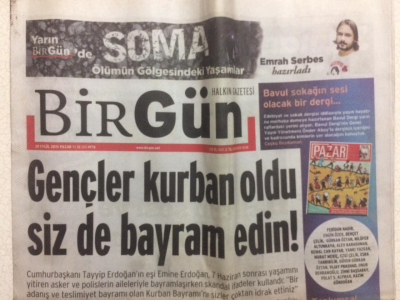 Birgün Gazetesi 20 Eylül 2015 - Gençler Kurban Oldu Siz De Bayram Edin GZ27531 - 1
