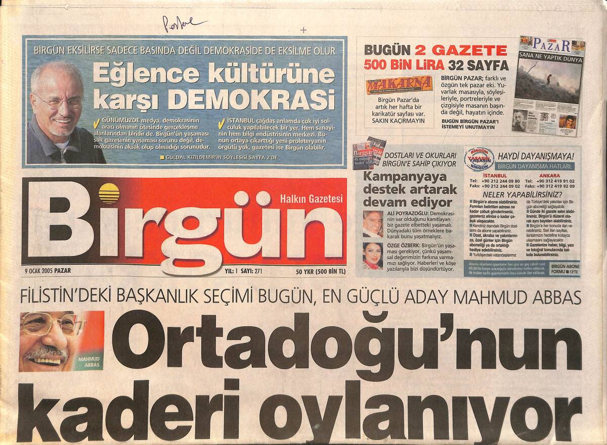 Birgün Gazetesi 9 Ocak 2005 - Ortadoğu'nun Kaderi Oylanıyor - Hagi'nin Vefası GZ2534 - 1