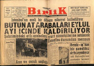 Birlik Gazetesi 3 Temmuz 1962 - At Arabaları Eylül Ayı İçinde Kaldırılıyor GZ64985 - 1
