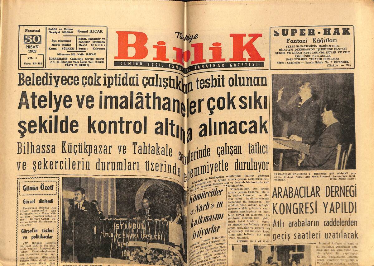 Birlik Gazetesi 30 Nisan 1962 - Gina'nın Prodüktör Bini İle Her Yerde Beraber Dolaştığı Görülmektedir - Charlie Chaplin Kitabının Neşri İçin Londra'da GZ148887 - 1