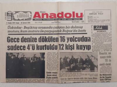 Bizim Anadolu Gazetesi - 1 Aralık 1972 - Gece Denize Dökülen 16 Yolcudan 4ü Kurtuldu 12 Kişi Kayıp GZ111804 - 1