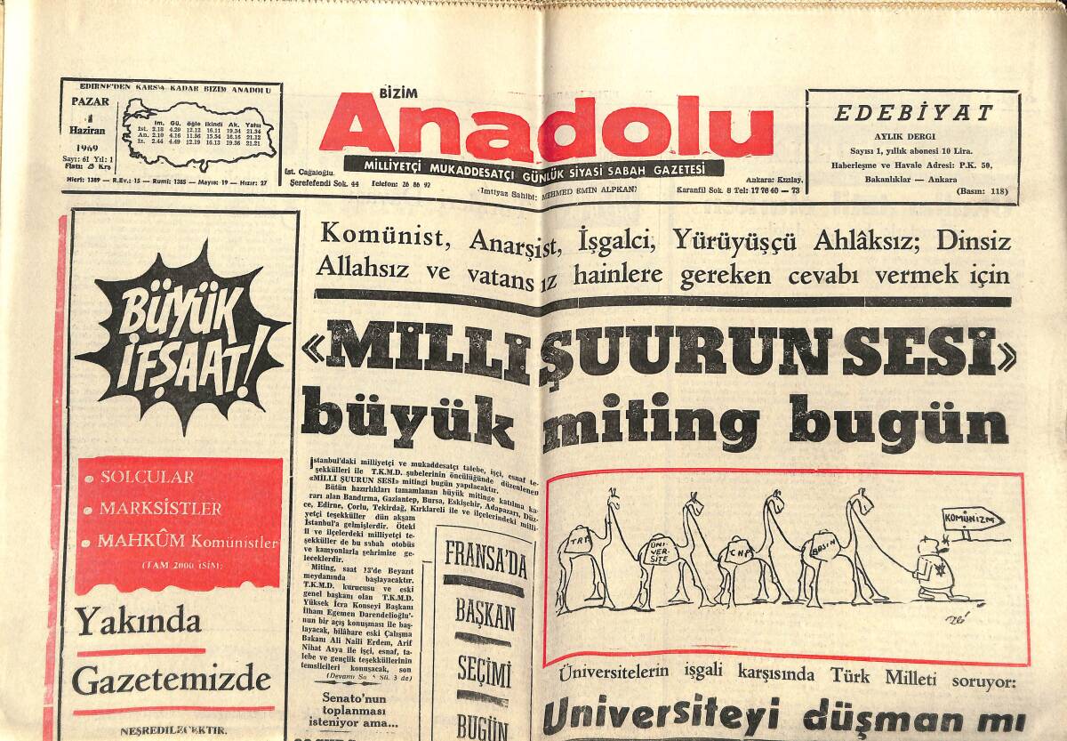 Bizim Anadolu Gazetesi 1 Haziran 1969 - Üniversite'yi Düşman Mı İşgal Etti - Amerika'nın Öldürücü Yeni Silahı: Tayfun GZ141039 - 1