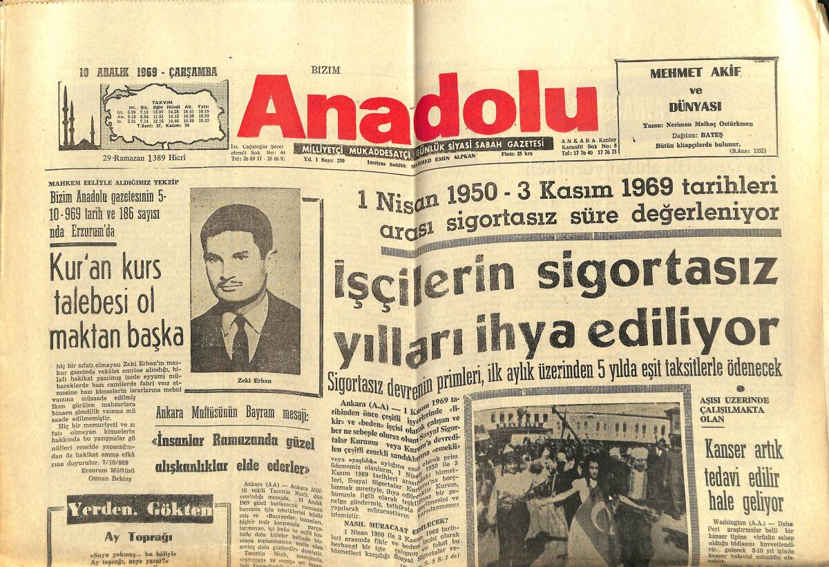Bizim Anadolu Gazetesi 10 Aralık 1969 - Kanser Artık Tedavi Edilir Hale Geliyor - Clay Yumruk Atacak Bir Eyalet Buldu GZ140710 - 1