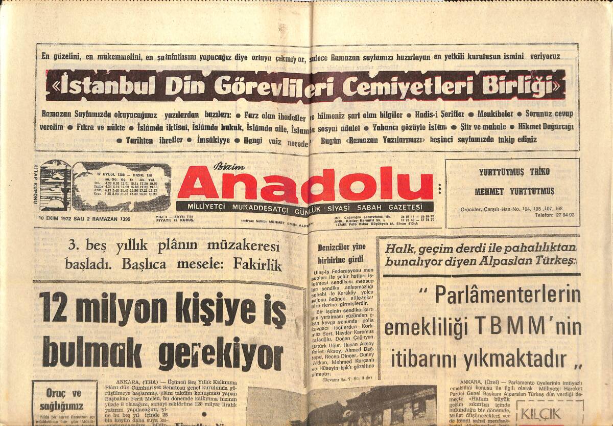 Bizim Anadolu Gazetesi 10 Ekim 1972 - Komünist Darbesinin Önlendiği Filipinler 2. Vietnam Olacaktı - Şimdi Galatasaray Tahta Oturdu GZ138963 - 1