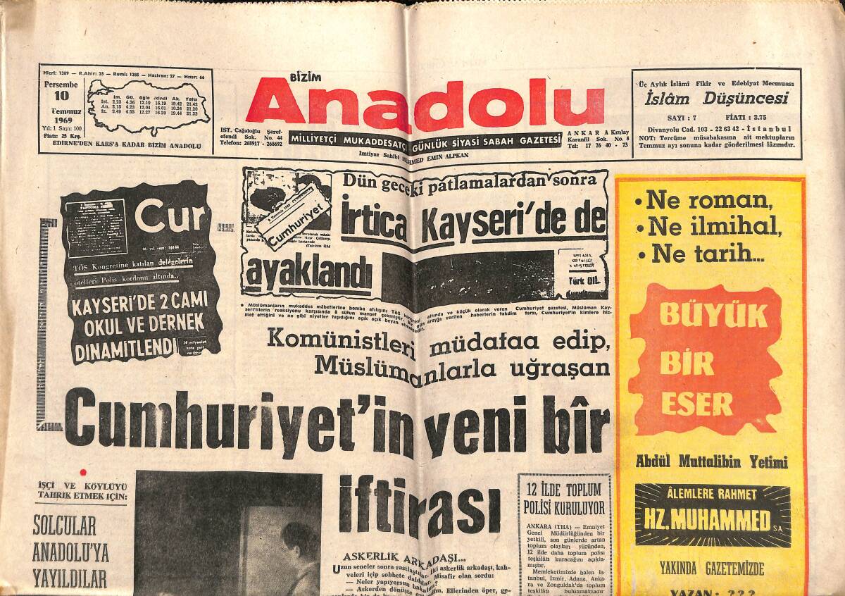 Bizim Anadolu Gazetesi 10 Temmuz 1969 - Rus Ve Kızıl Çin Birlikleri Çarpıştı - Göztepeli Mehmet'i Karşıyaka Alıyor GZ140786 - 1