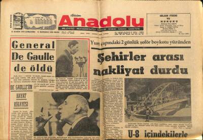 Bizim Anadolu Gazetesi 11 Kasım 1970 - General De Gaulle Öldü GZ97870 - 1