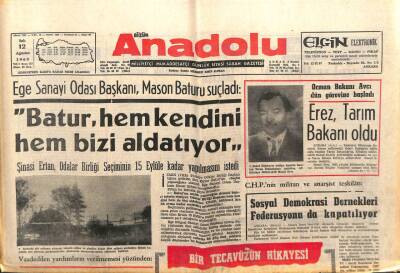 Bizim Anadolu Gazetesi 12 Ağustos 1969 - Mesut Erez Tarım Bakanı Oldu GZ103339 - 1