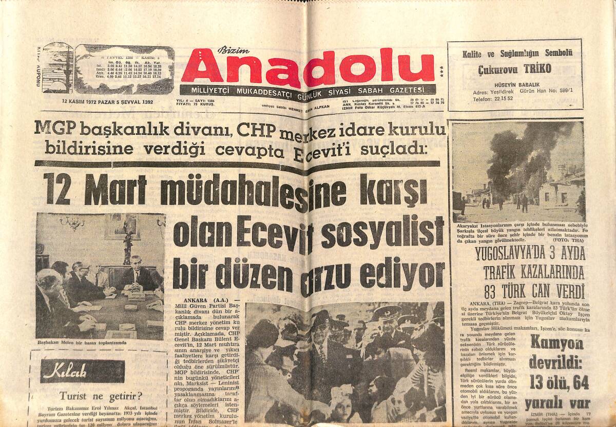 Bizim Anadolu Gazetesi 12 Kasım 1972 - Konya Valisi Memurların Köy Ziyafetlerine Katılmalarını Yasak Etti GZ140819 - 1