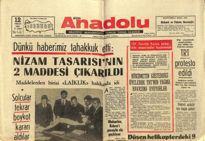 Bizim Anadolu Gazetesi 12 Nisan 1969 - Nizam Tasarısının 2 Maddesi Çıkarıldı GZ97883 - 1