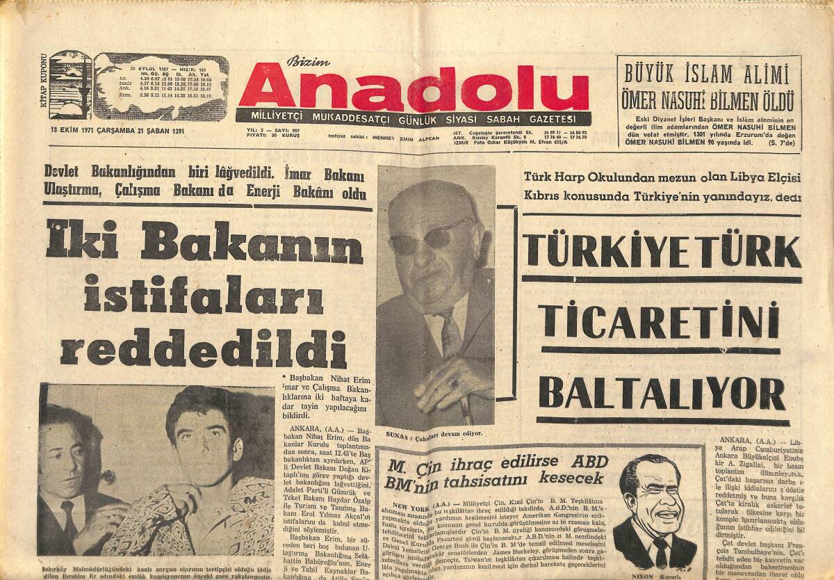 Bizim Anadolu Gazetesi 13 Ekim 1971 - Türkiye, Türk Ticaretini Baltalıyor - Bakırköy Soygununu Bir Çocuk Planlamış GZ149840 - 1