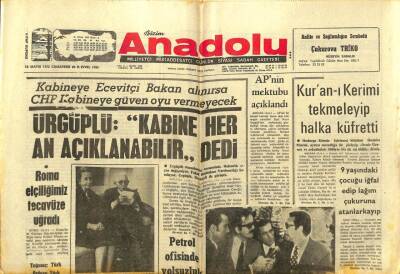 Bizim Anadolu Gazetesi 13 Mayıs 1972 - Ürgüplü Kabine Her An Açıklanabilir Dedi GZ97852 - 1