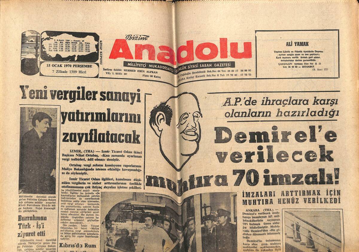 Bizim Anadolu Gazetesi 15 Ocak 1970 - Papa Protesto Edildi: Cehennemin En Sıcak Köşesini Papaya Ayırın GZ143301 - 1