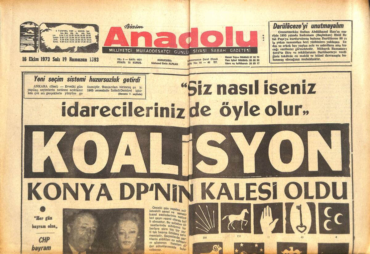 Bizim Anadolu Gazetesi 16 Ekim 1973 - Yeni Seçim Sistemi Huzursuzluk Çıkardı - Cocorde Pek Yakında Geleceğin Değil Günümüzün Uçağı Olacak! GZ144151 - 1
