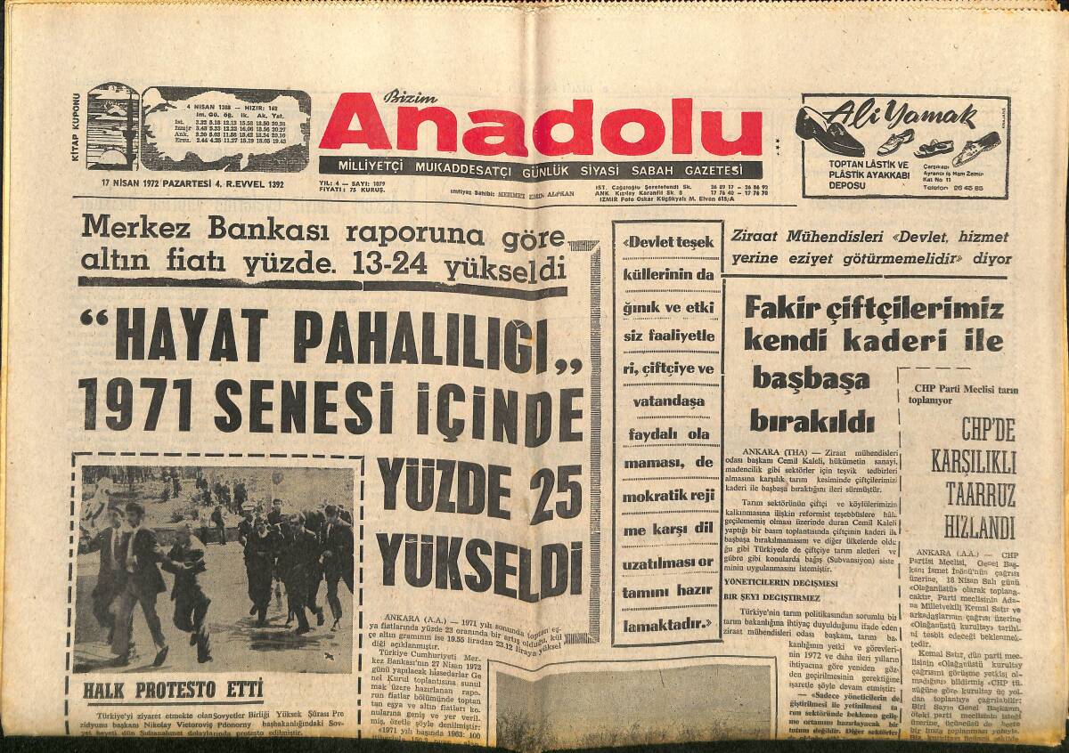Bizim Anadolu Gazetesi 17 Nisan 1972 - Deniz Gezmiş, Aslan, İnan'ın Dosyaları Bugün Adalet Komisyonunda Görüşülecek GZ149833 - 1