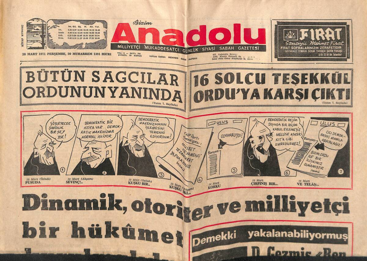 Bizim Anadolu Gazetesi 18 Mart 1971 - Deniz Gezmiş: Ben Katilim! Dedi - Dinamik, Otoriter Ve Milliyetçi Bir Hükümet Kurulmalıdır! GZ140687 - 1