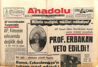 Bizim Anadolu Gazetesi 19 Ağustos 1969 - Necmettin Erbakan Veto edildi GZ103340 - 1