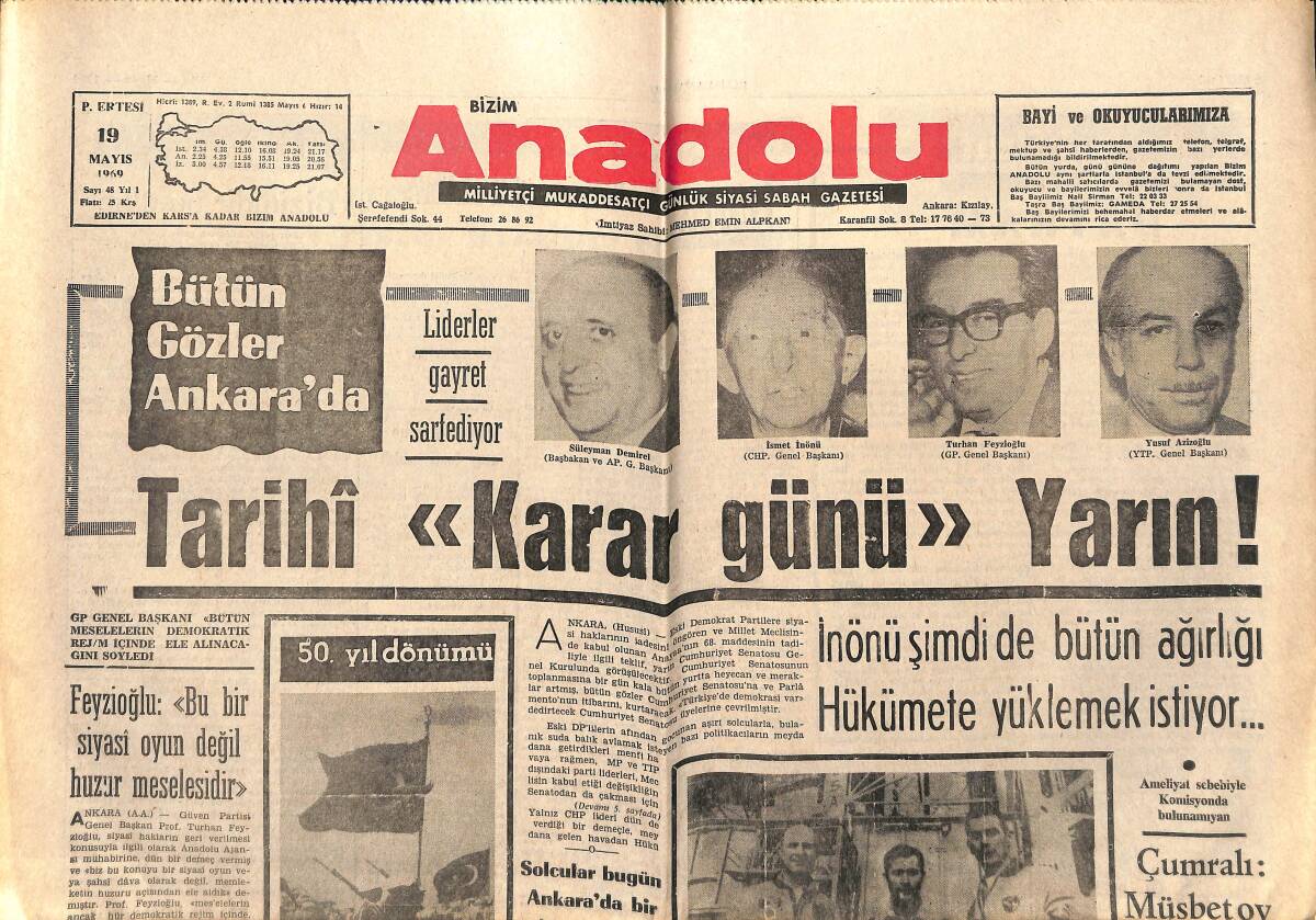 Bizim Anadolu Gazetesi 19 Mayıs 1969 - Apollo-10 Uzay Gemisi Ay Yolculuğuna Başladı GZ141083 - 1