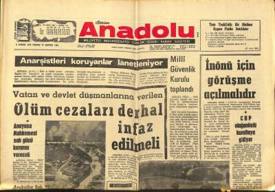 Bizim Anadolu Gazetesi 2 Nisan 1972 - Ölüm Cezaları Derhal İnfaz Edilmeli GZ97891 - 1