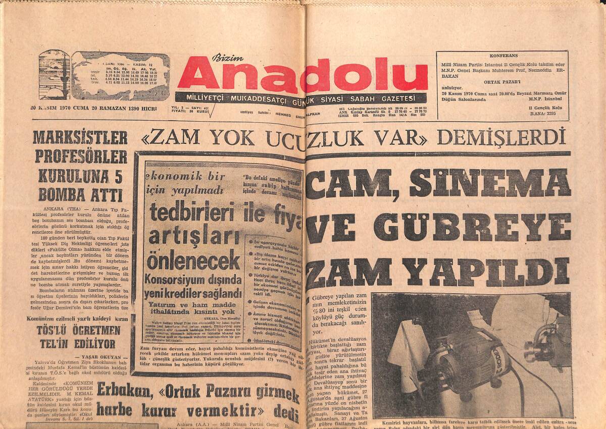 Bizim Anadolu Gazetesi 20 Kasım 1970 - Korkunç Tayfun Filipinlere Kaydı - Avrupa Milletler Kupasına Uzanan Eller GZ140990 - 1