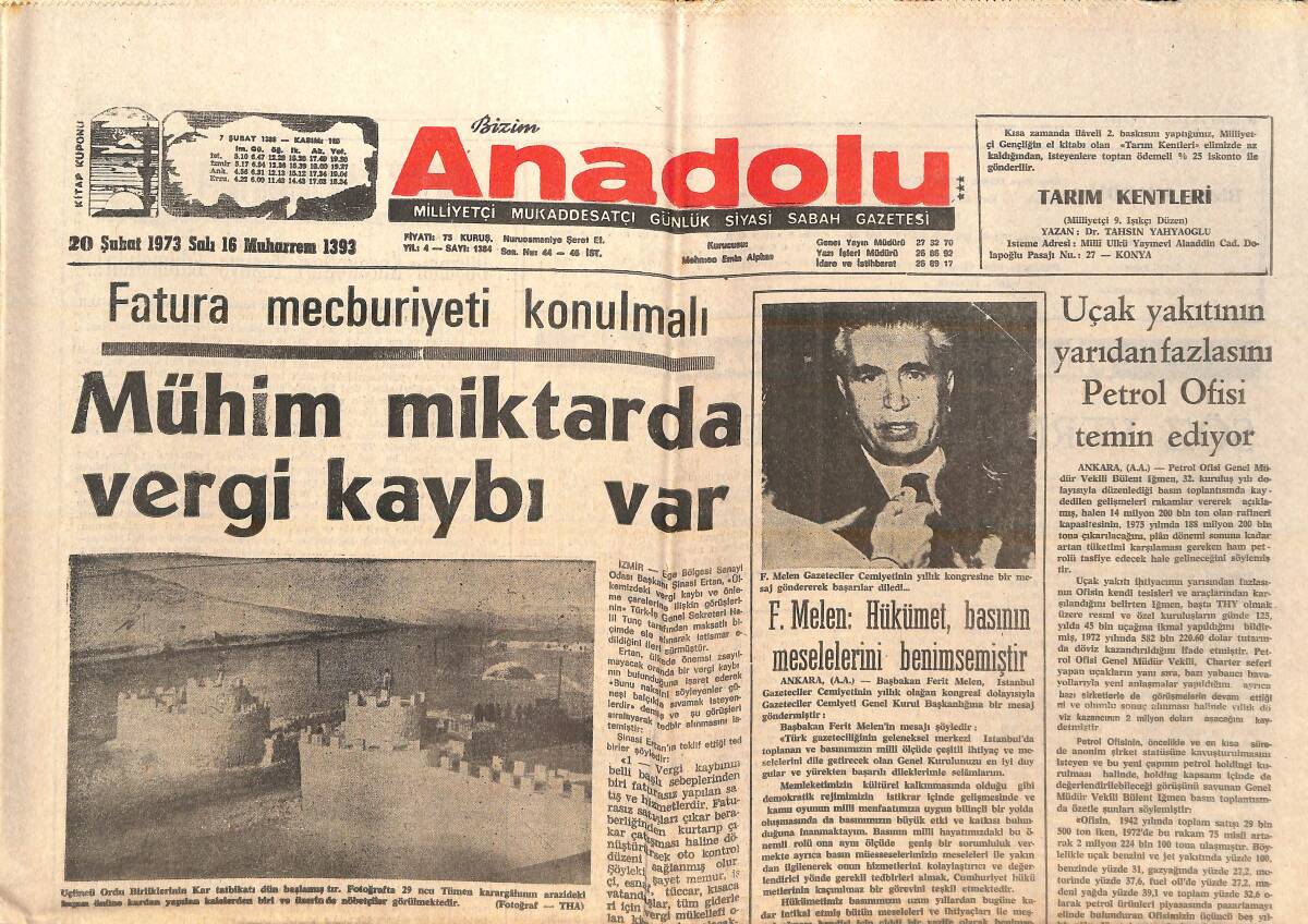 Bizim Anadolu Gazetesi 20 Şubat 1973 - Türk Milletinin Meselelerini MHP Çözebilir - Besin-İş'e Bağlı İşçiler Ücret Farklarını Alıyor! GZ138883 - 1