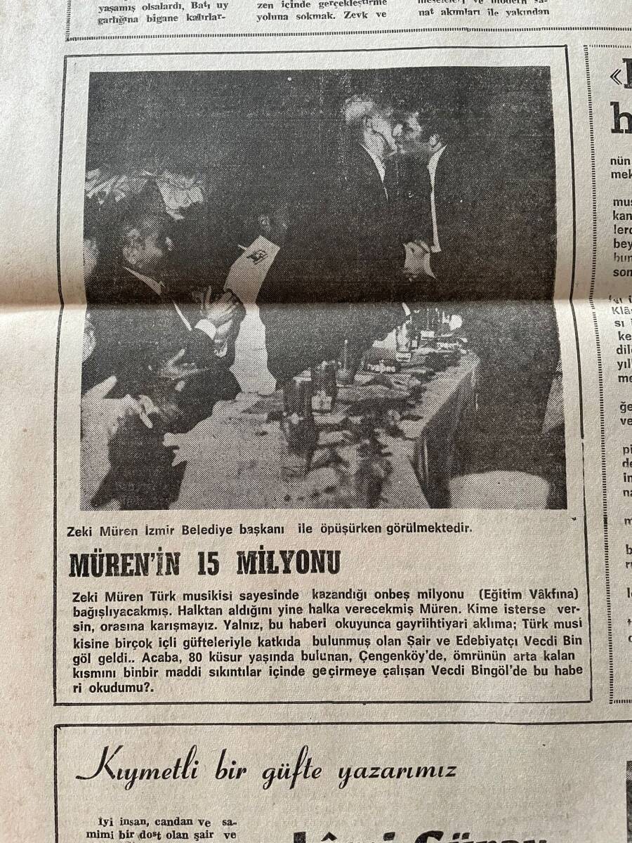 Bizim Anadolu Gazetesi 21 Eylül 1972 - Kennedy'nin Mezarı Üzerinden İntihar Etti - Zeki Müren İzmir Belediye Başkanı İle, Müren'in 15 Milyonu GZ143353 - 2