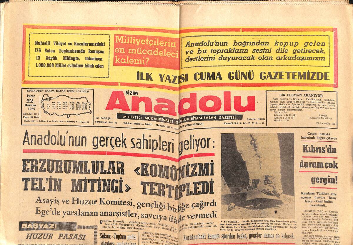 Bizim Anadolu Gazetesi 22 Kasım 1970 - Anadolu'nun Gerçek Sahipleri Geliyor: Erzurumlular Komünizmi Tel'in Mitingi Tertipledi GZ140993 - 1