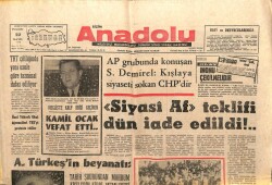 Bizim Anadolu Gazetesi 22 Mayıs 1969 - Siyasi Af Teklifi İade Edildi GZ103347 - 2