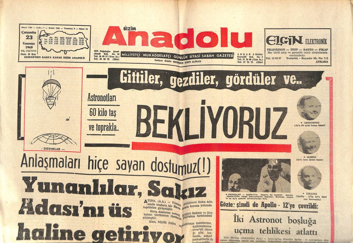 Bizim Anadolu Gazetesi 23 Temmuz 1969 - S.Demirel Güney-Doğu Gezisine Çıktı - Ham Petrolümüz Dışarıda İşlenecek GZ149393 - 1