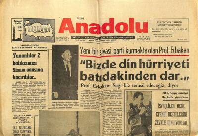 Bizim Anadolu Gazetesi 24 Kasım 1969 - Necmettin Erbakan Sağı Biz Temsil Edeceğiz GZ97878 - 1