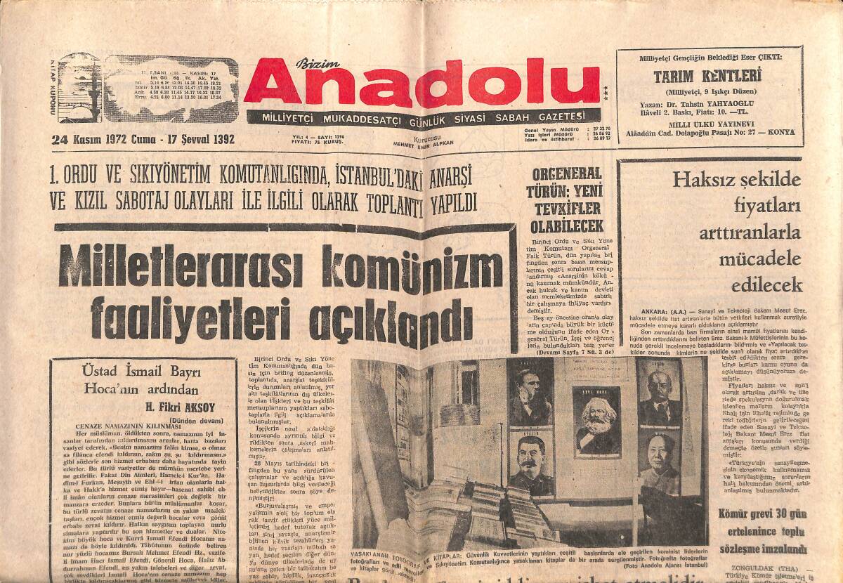 Bizim Anadolu Gazetesi 24 Kasım 1972 - Senatör Ziya Termen DP'den İstifa Etti GZ140798 - 1