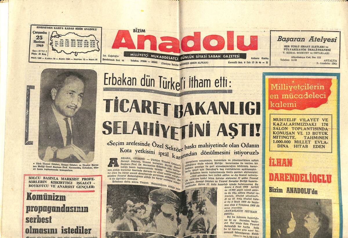Bizim Anadolu Gazetesi 25 Haziran 1970 - Milliyetçilerin En Mücadeleci Kalemi İlhan Darendelioğlu - Pele: Brezilya'dan Ayrılma Niyetinde Değilim GZ141036 - 1