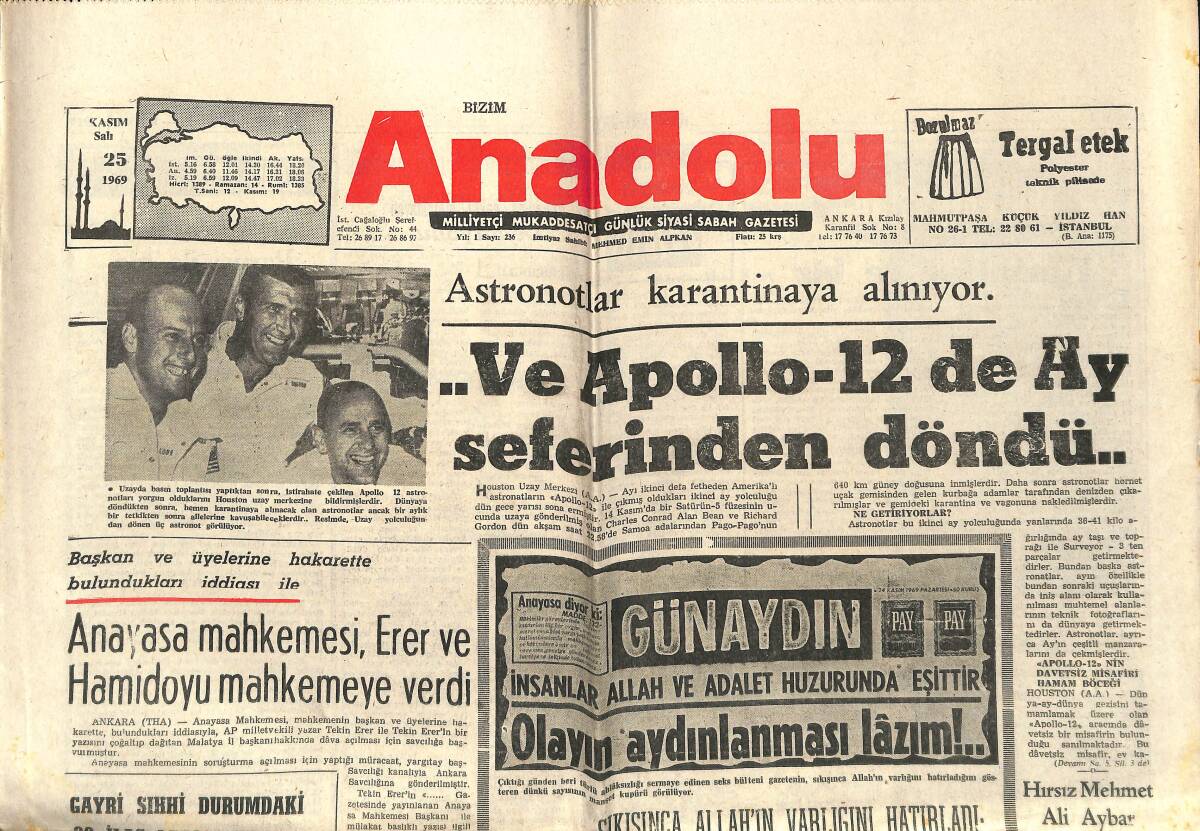 Bizim Anadolu Gazetesi 25 Kasım 1969 - Türkiye Kupasına 14 Takım El Atıyor - Plaklardaki Melodi ; Pele GZ140765 - 1