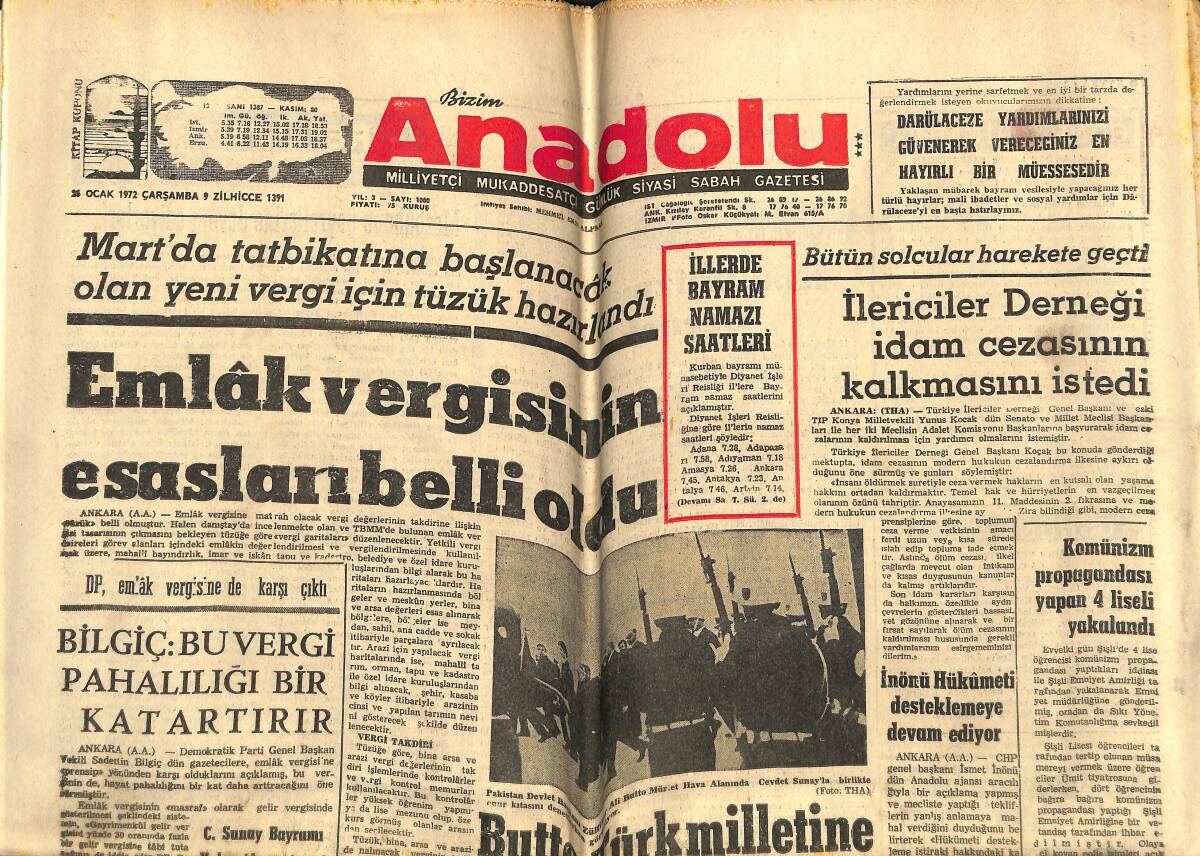 Bizim Anadolu Gazetesi 26 Ocak 1972 - N.Terzioğlu Ticaret Odasına Teşekkür Etti - Emlak Vergisinin Esasları Belli Oldu GZ142946 - 1