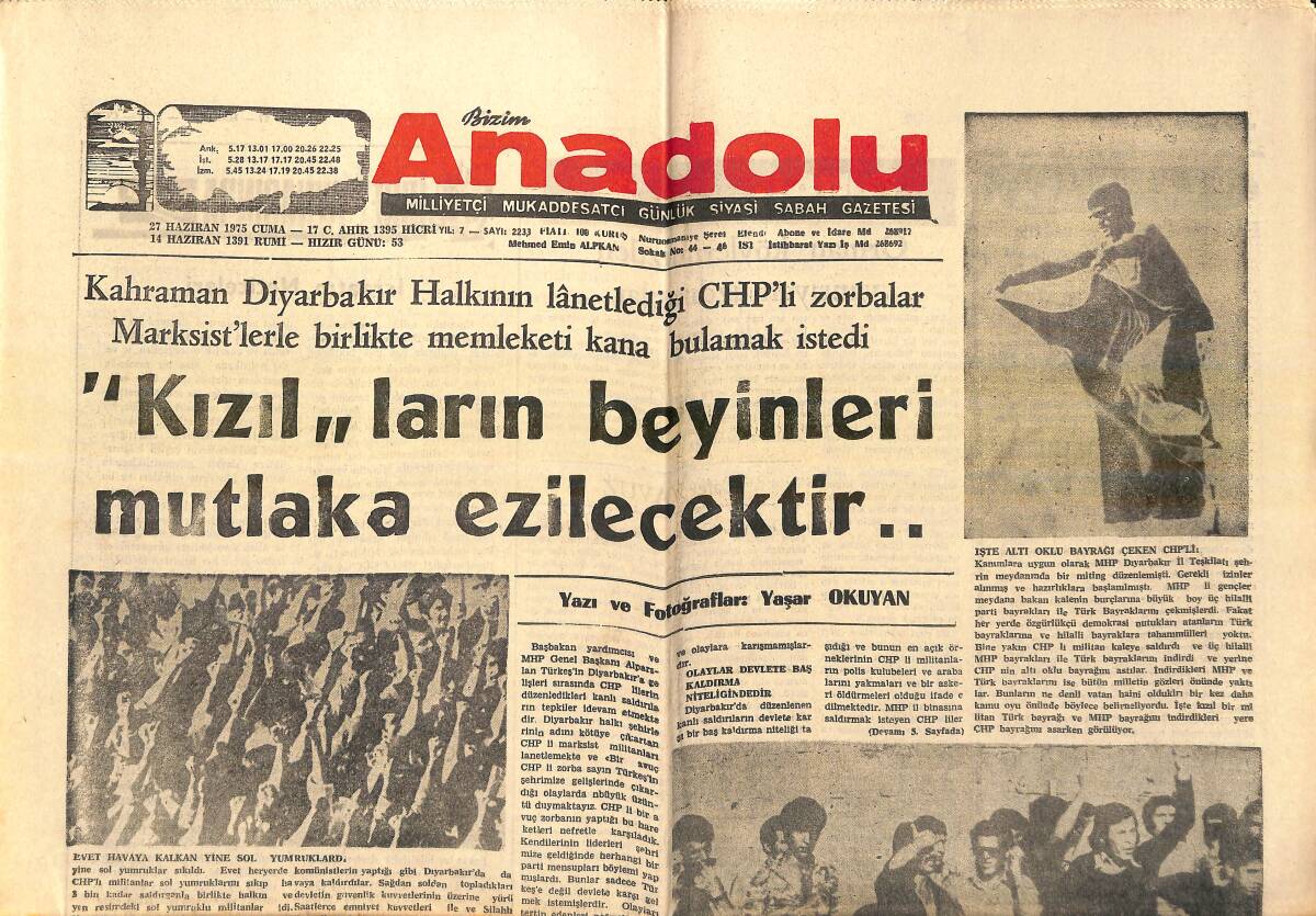 Bizim Anadolu Gazetesi 27 Haziran 1975 - Kızıl'ların Beyinleri Mutlaka Ezilecektir - Türkistanlılar Cumartesi Günü Toplanıyor GZ138895 - 1